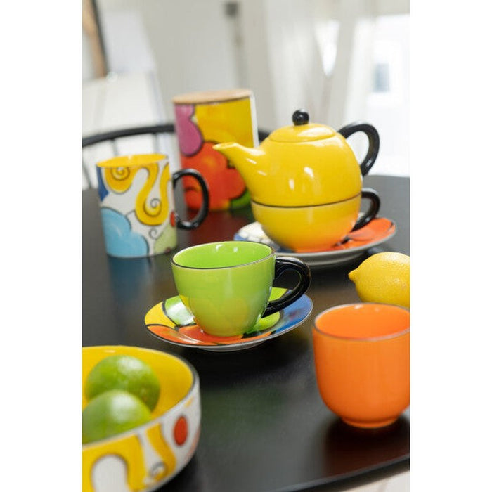 Scatola j-line di 3 tazze da tè + piatto pop art proclain