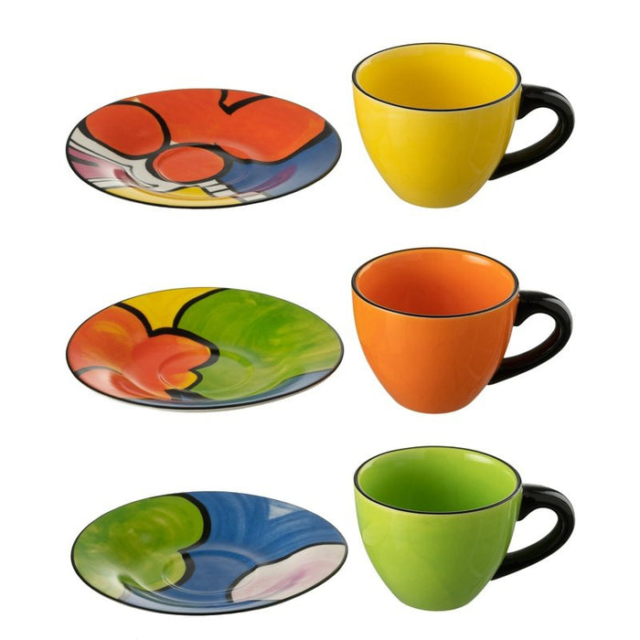 Scatola j-line di 3 tazze da tè + piatto pop art proclain