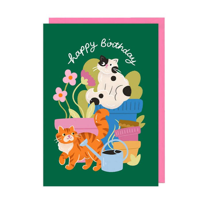 Karte alles Gute zum Geburtstag Katze & Garten