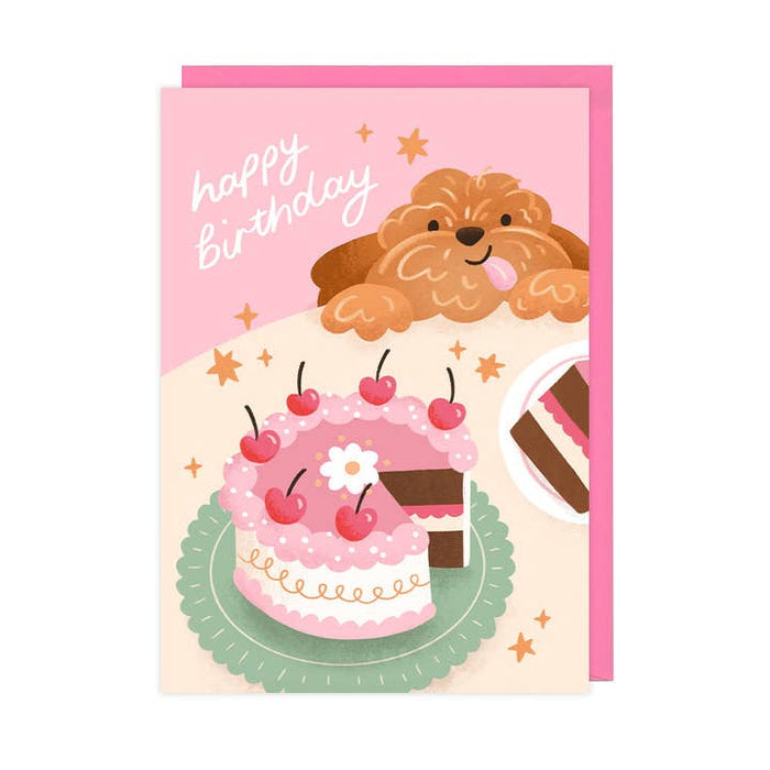 Karte alles Gute zum Geburtstag Cockapoo + Kuchen